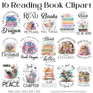 16 livres lecture Clipart Design, livre floral SVG, dessins d'amateurs de livres, livre floral SVG, livre citations Png, fichiers Cricut livresques design coloré