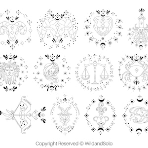 Lot de 12 signes du zodiaque contour SVG, Svg floral signe du zodiaque, astrologie svg, svg de signe astrologique, symboles du zodiaque, svg de signe astrologique céleste, horoscope