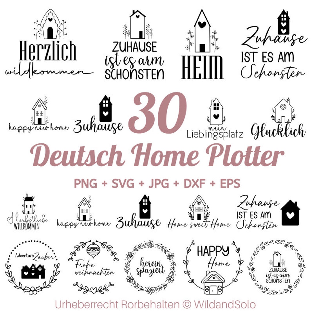 30 Deutsche Haus Plotterdatei, Haus Herz Liebe Botanical svg, Home