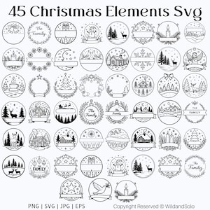 48 julfamiljenamn SVG-paket, familjemonogram, julkonturdesigner, laserskärningsfiler för Cricut och Glowforge