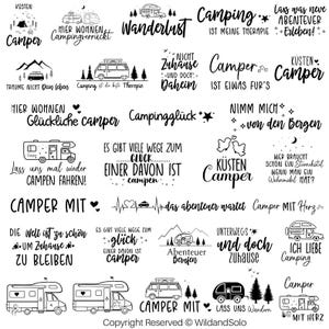 Paquete de 30 SVG de camping, 30 diseños en alemán, frases de camping, citas en alemán, refranes en formato SVG, archivo para plotter en alemán, corte para Cricut y Silhouette
