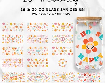 20oz Groovy Libbey Can svg, Glass Can Full Wrap Svg, 16oz and 20oz Boho Hippie Svg, Hippie Groovy Svg, Groovy Png, Retro Svg, Retro Mama Svg