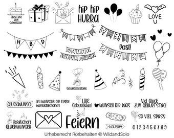 35 Geburtstag Plotterdatei svg Bundle, Birthday Plotter File, Geburtstagskind svg, Geburtstag Sprüche svg, Kuchen svg, Wünsche Bundle svg