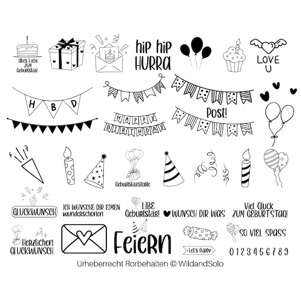 35 Geburtstag Plotterdatei svg Bundle, Birthday Plotter File, Geburtstagskind svg, Geburtstag Sprüche svg, Kuchen svg, Wünsche Bundle Svg