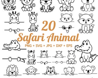 Safari dieren schetsen SVG, Babyleraar, Bosdieren svg, Split Safari dieren schets, Student naamplaatje, School Classroom label Kids