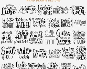Archivo SVG para plotter de cocina alemán, paquete de archivos SVG alemanes, paquete de archivos SVG para cocina, SVG con citas alemanas, SVG con dichos alemanes, compatible con Cricut y Silhouette