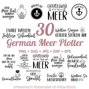 30 German Meer Plotter, Lake Quotes svg Bundle, Sprüche vom ruhigen See, Inspirierende Meer essprüche, Plotter file Maritim, Möwen Plotter image 1