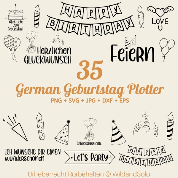 35 Geburtstag Plotterdatei svg Bundle, Birthday Plotter File, Geburtstagskind svg, Geburtstag Schriftzug svg, Wünsche Bundle Svg