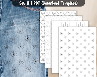 Set Stick and Stitch Sashiko Pattern, Embroidery Patterns, Clothing repair patterns, Sashiko Embroidery, Hand stitched sashiko