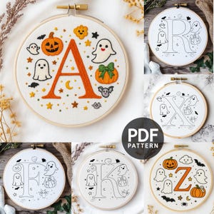 26 Halloween Alphabet Hand Embroidery Pattern, Letter Embroidery PDF, Hand Embroidery Alphabet, Hand Stitched Alphabet Digital Download