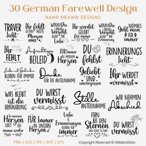 30 diseños de despedida alemanes (SVG), diseño de despedida, 30 diseños alemanes, refranes (SVG), archivo de plotter alemán, corte para Cricut, Silhouette, descarga instantánea