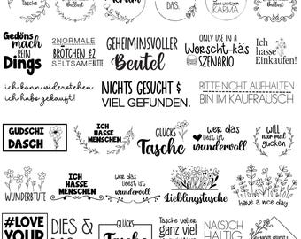 30 German Bag Plotter File Svg Bundle, Plotter file, German Saying Svg Design, Bag Plotting Svg, Tasche Svg, Schriftzug Plotterdatei