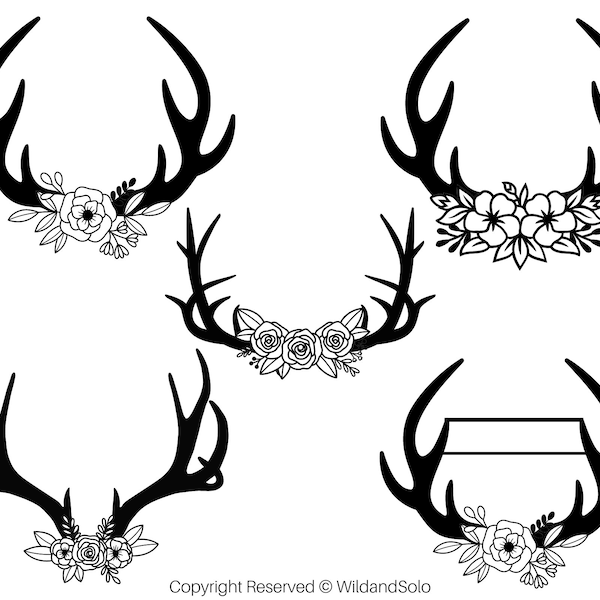 Floral Deer Antlers Svg bundle, Transparent Antler Cut Files, Heart Boho Antler Clipart Svg, Floral Digital Designs, Instant Download