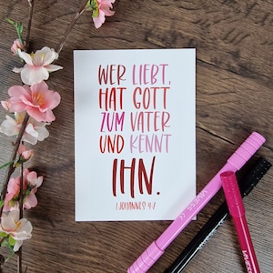 Wer liebt, hat Gott zum Vater | 1. Johannes 4, 7 | Postkarte | Christlich | Geschenk | Bibelvers | Valentinstag | Hochzeit | Liebe | Glaube