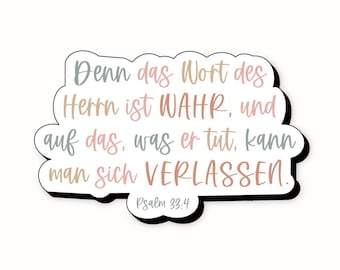 5x Salmo 33:4 | Porque la palabra del Señor es verdadera, y sus obras son dignas de confianza. | Calcomanía cristiana | Versículo bíblico