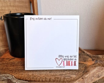 Alles was ihr tut geschehe in Liebe | 1. Korinther 16, 14 | Jahreslosung 2024 | Notizblock | Notepad | Gebet | Geschenk | Glaube | Bibel