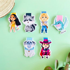 Magnetic bookmarks of new Disney collections, Pocahontas, John Smith, Meeko, Flit, Percy, Ratcliffe, tale.