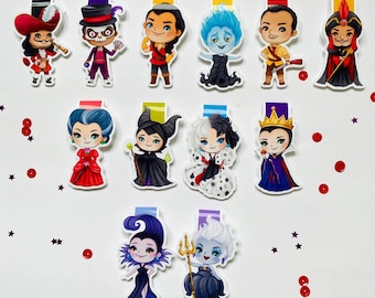 Disney villains and villains magnetic bookmarks maleficent ursula cruella hook jafar gaston izma stepmother hades clayton