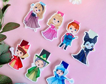 Magnetic Bookmarks Sleeping Beauty, Disney, Aurora, Felipe, Malefica, Flora, Fauna, Spring, martenscrap.