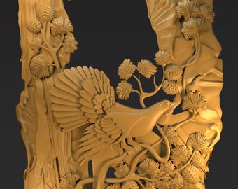 Nature-Inspired 3D Bird & Pine Relief Model