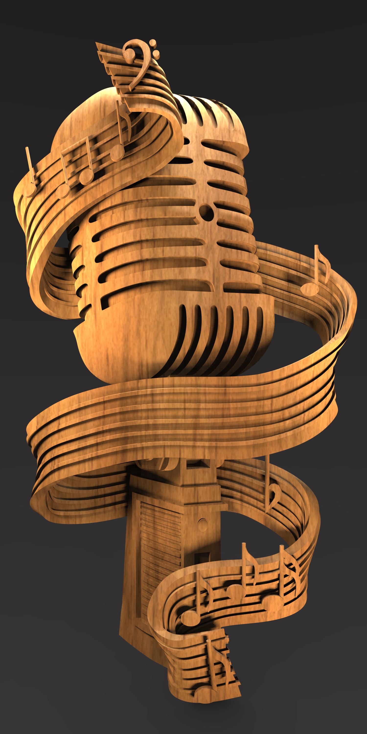 アート・デザイン・音楽 Lecture Note in Control and Information Vintage Microphone & Music Note Spiral - CNC Woodworking Digital