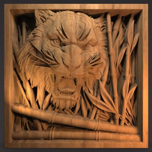 3D CNC-snideri av tigerhuvud - digitala filer (STL, VCarve/Aspire, G-koder)