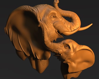 Elephant 3D Relief Model: Mother and Calf (STL File, Vectric Aspire Project)