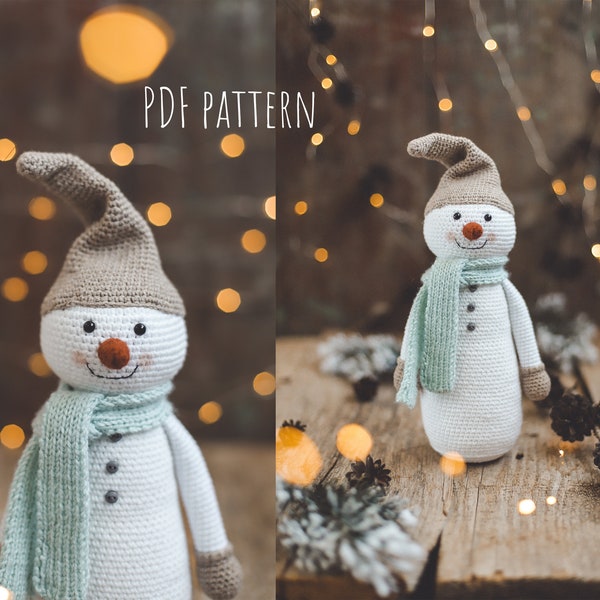 PDF Snowman сrochet pattern. Christmas cute toy. Winter crochet decor