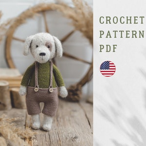 PDF Crochet Pattern: Lucas the Dog. Amigurumi toy, cute dog, crochet animal.