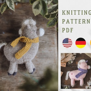 Cute horse and unicorn knitting pattern. Amigurumi toys. Сhildren&#39;s soft toy. Knitted animals. Fairytale unicorn
