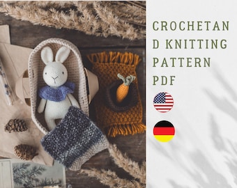 Conjunto de accesorios para tejer y a crochet para conejito. El patrón BUNNY se vende por separado y no está incluido. Patrón en PDF
