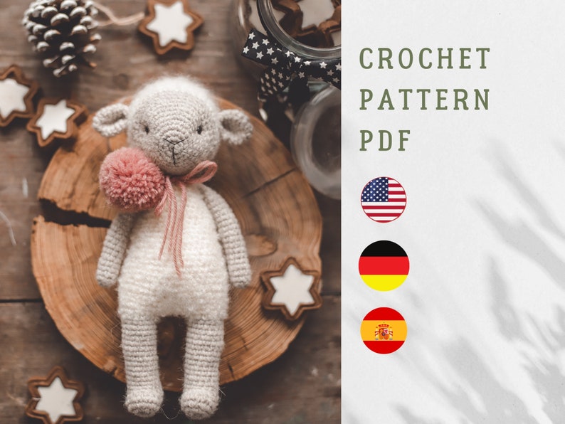 PDF Lamb crochet pattern, crochet sheep pattern, cute lamb, amigurumi pattern, crochet toy pattern, easter lamb, easter sheep image 1