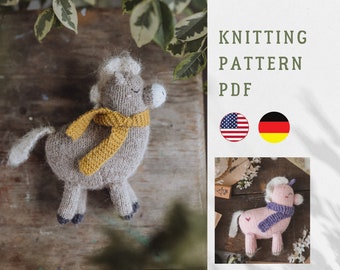 Cute horse and unicorn knitting pattern. Amigurumi toys. Сhildren's soft toy. Knitted animals. Fairytale unicorn