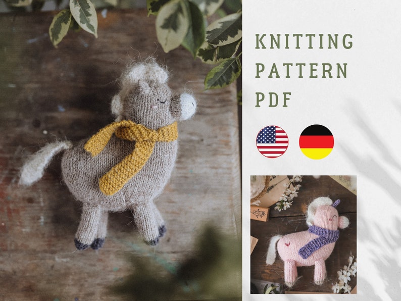 Cute horse and unicorn knitting pattern. Amigurumi toys. Сhildren's soft toy. Knitted animals. Fairytale unicorn image 1