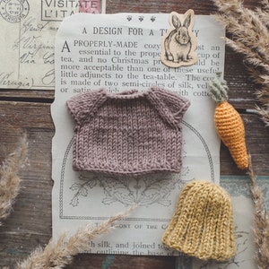 Conjunto para conejito. Camiseta de punto, gorro y zanahoria de crochet para conejito. imagen 3