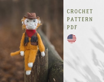 PDF pattern : crochet monkey dressed as a cowboy. Amigurumi pattern. Cute toy monkey.