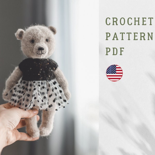 PDF Patrón de crochet para osito con vestido, lindo osito de juguete, patrón amigurumi, osito de peluche. SIN SUÉTER