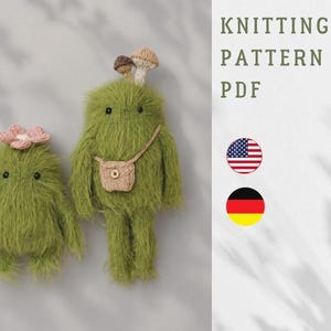 Mossling (Cactus, Tussock) & Forest Spirit PDF knitting pattern. 2 in 1. Fluffy knitted toy