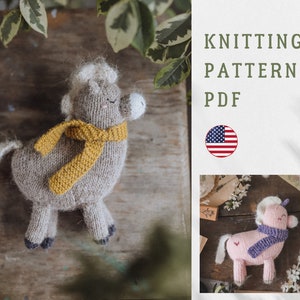 Cute horse and unicorn knitting pattern. Amigurumi toys. Сhildren's soft toy. Knitted animals. Fairytale unicorn