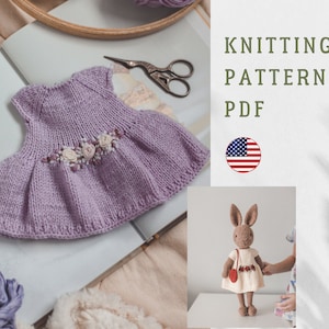 PDF PATRÓN vestido de conejita de punto con bordado + bolso de crochet, ropita de peluches, Patrón vestido de muñeca