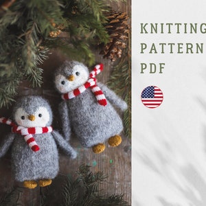 PDF Penguin knitting  pattern in English. Christmas cute toy. Winter knitted decor