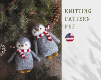 PDF Penguin knitting  pattern in English. Christmas cute toy. Winter knitted decor