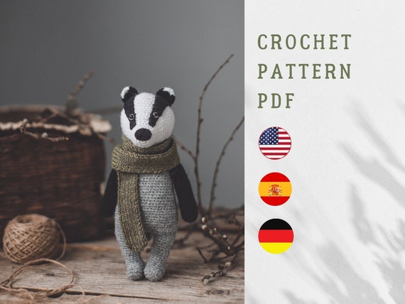 PDF Badger Crochet Pattern, Cute Badger, Amigurumi Pattern