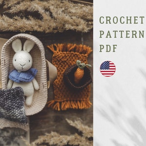 Crochetting and knitting Set of accessories for a little bunny. BUNNY pattern sold separately  and not include. PDF pattern in English