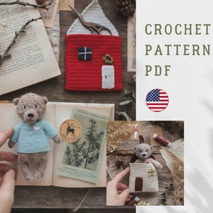 PDF pattern :crochet mini bear in the house. Crochet Christmas HOUSE-POCKET , Amigurumi pattern, advent calendar