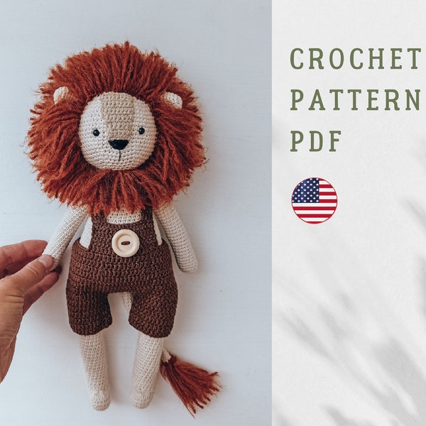 PDF crochet Pattern :  Lion Archi,  amigurumi, cute lion, crochet animal