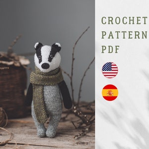 PDF Badger crochet pattern, cute badger, amigurumi pattern, crochet toy pattern, crochet animal