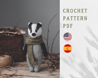 PDF Badger crochet pattern, cute badger, amigurumi pattern, crochet toy pattern, crochet animal