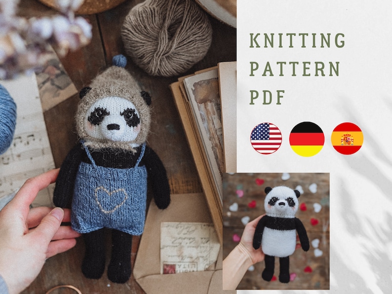 PDF knitting pattern: Bruno the Panda. Cute children toy, soft toy, taddy bear zdjęcie 1