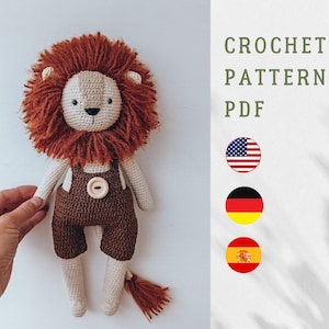 PDF crochet Pattern :  Lion Archi,  amigurumi, cute lion, crochet animal